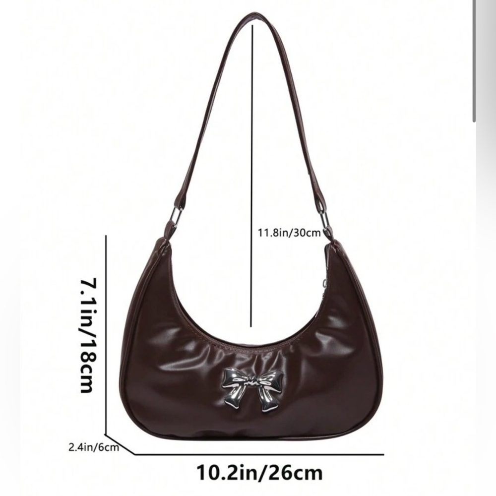 Brown leather shoulder bag with bow detail | armpit dumpling crescent moon purse - Picture 12 of 12